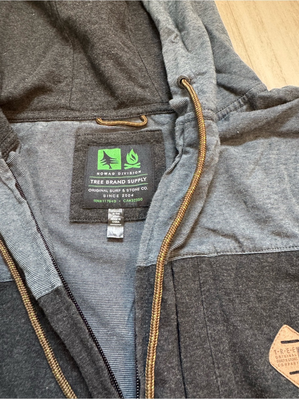 Men's Zip Hoodie Sweatshirt in Charcoal Gray with Black Panel - Picture 3 of 4